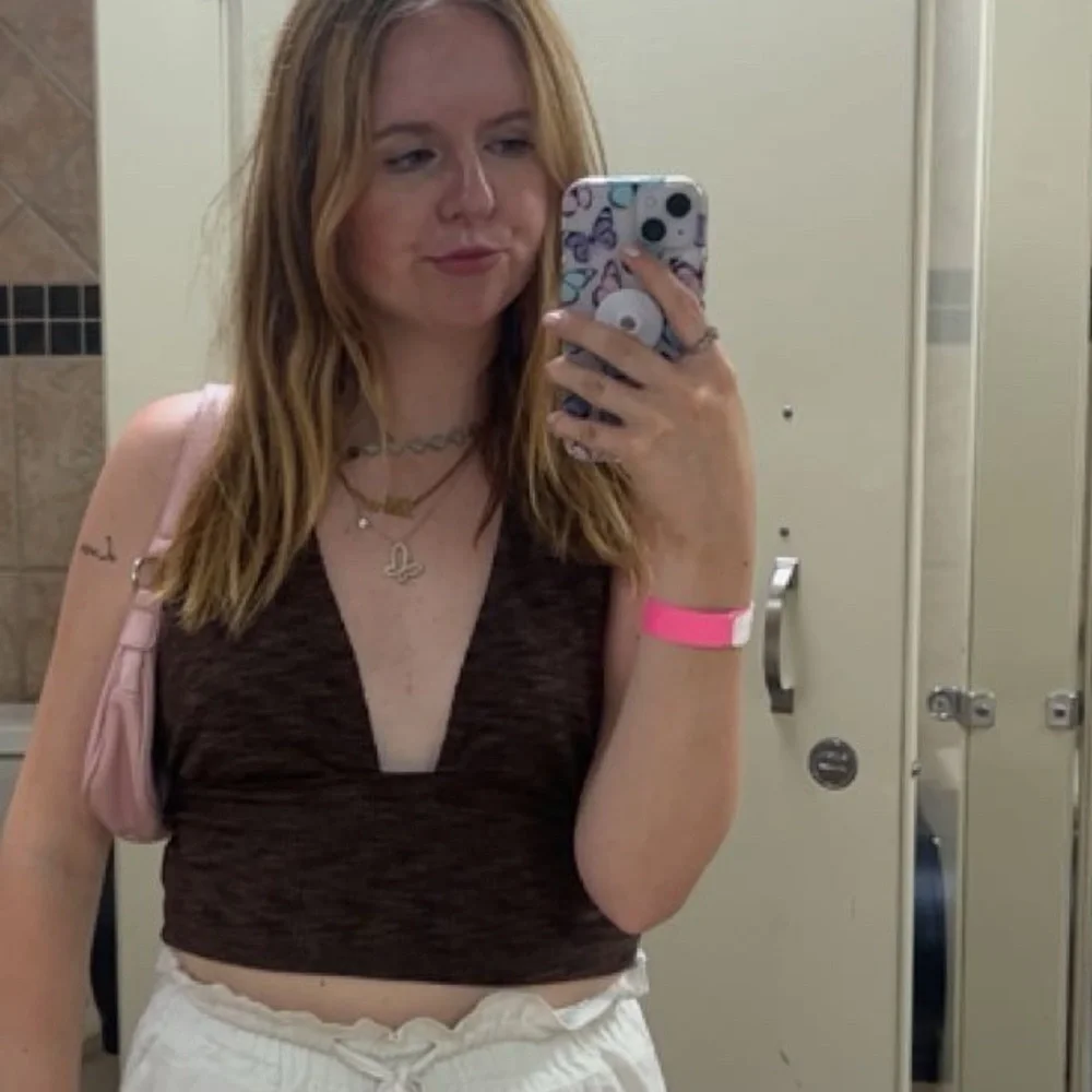 Divided Brown Ribbed Halter Top - Picture 2 of 2